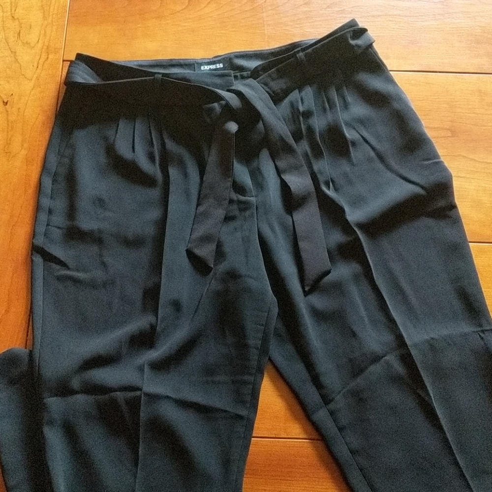 Express Ankle High Rise paper bag pant, black